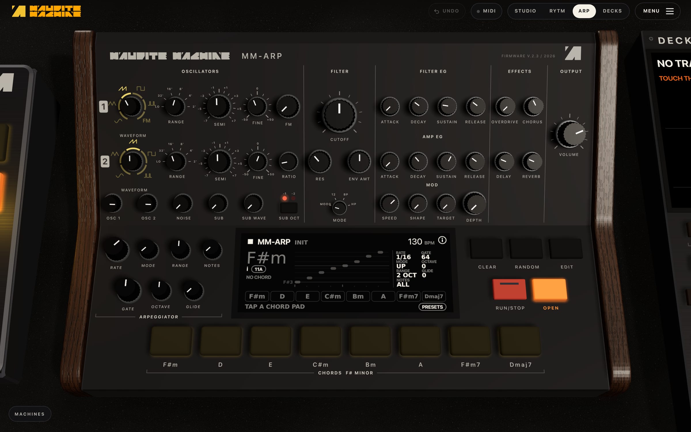 The MM-ARP synth of MM-STUDIO by Maudite Machine, in 3D