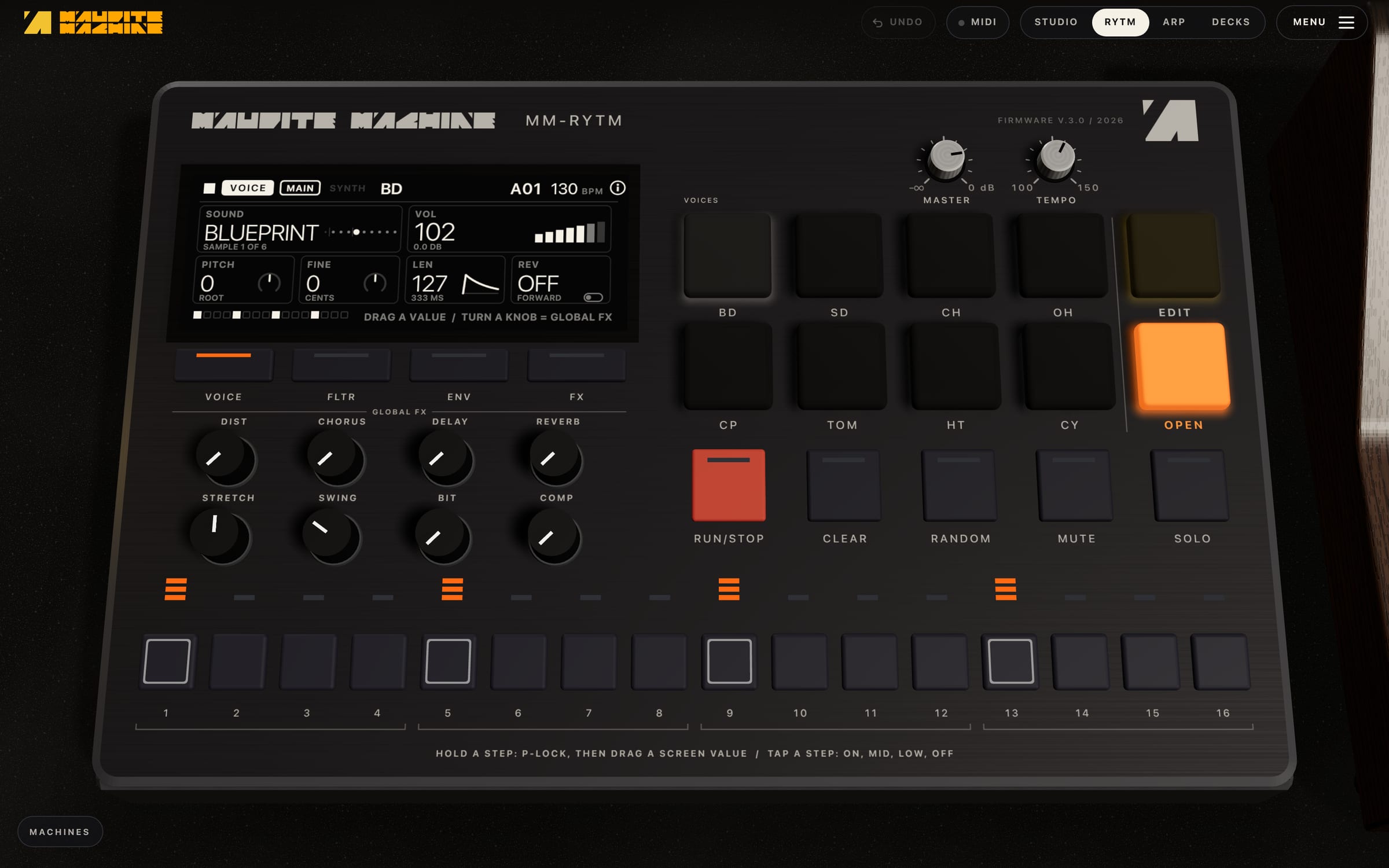 La boîte à rythmes MM-RYTM de MM-STUDIO by Maudite Machine, en 3D